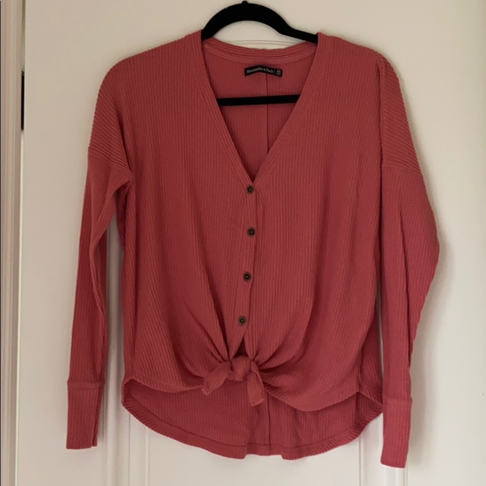Button front tie waist top.